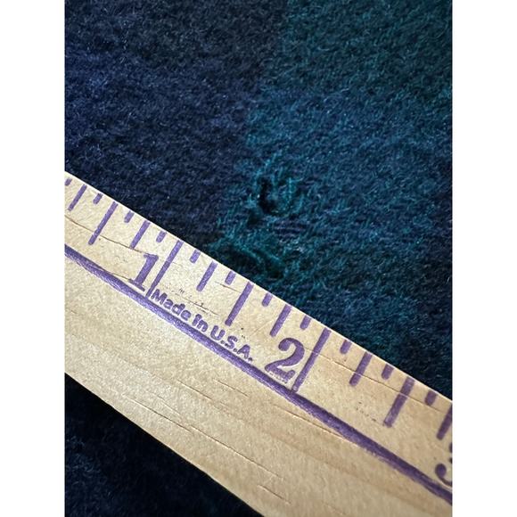 Vintage Pendleton Wool Throw Blanket Plaid 52x72” fringed dark blue green - Picture 6 of 12